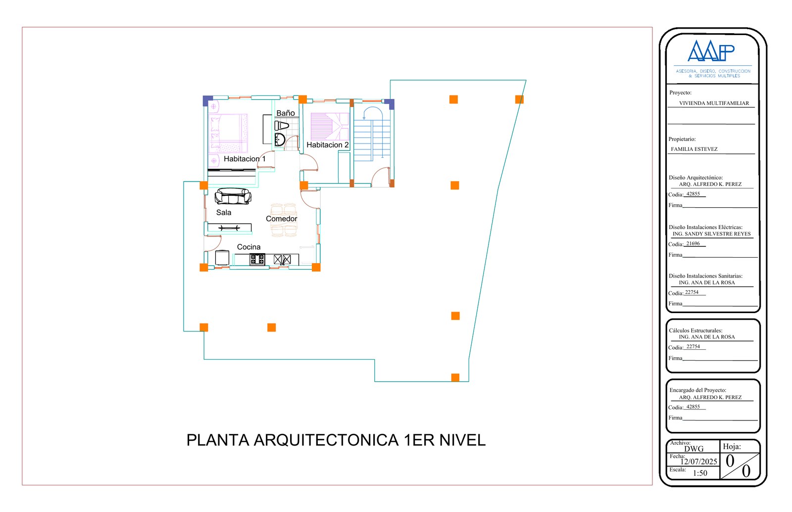 Planta arquitectónica del primer nivel de vivienda multifamiliar